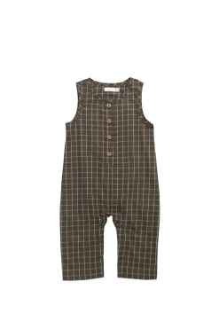 Organic Cotton Milo Jumpsuit - Variegated Grid Tarmac