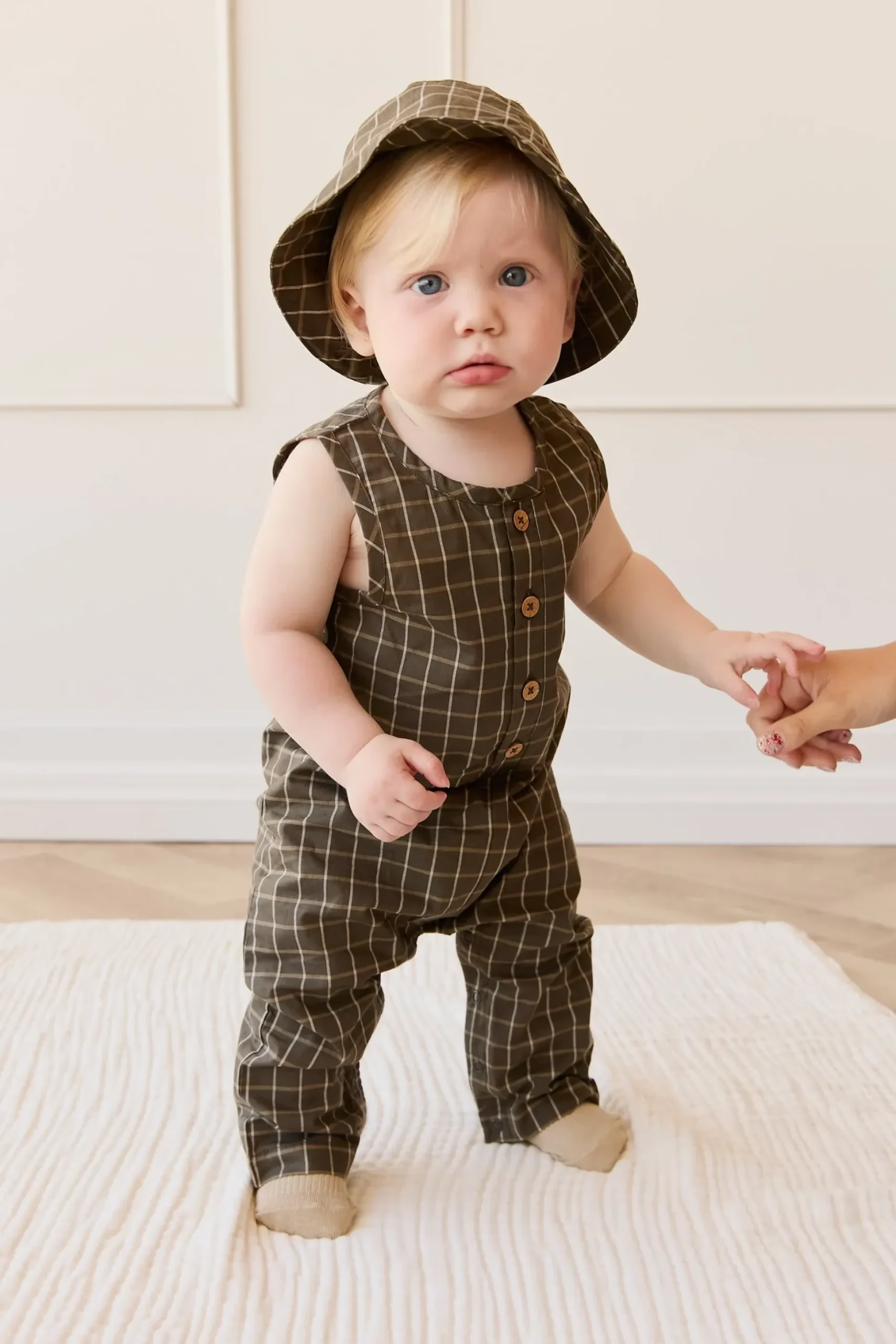 Organic Cotton Milo Jumpsuit - Variegated Grid Tarmac