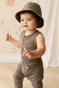 Organic Cotton Milo Jumpsuit - Coffee Grid