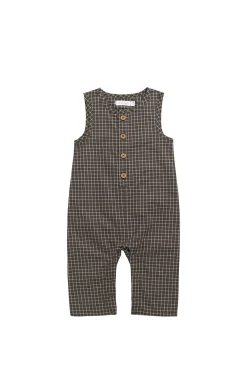 Organic Cotton Milo Jumpsuit - Coffee Grid