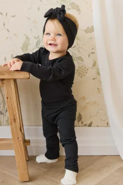 Organic Cotton Modal Long Sleeve Bodysuit - Ebony