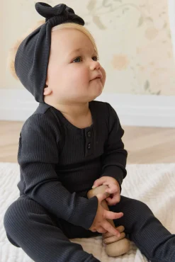 Organic Cotton Modal Long Sleeve Bodysuit - Ebony