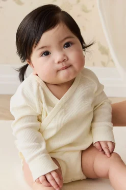 Organic Cotton Modal Marina Long Sleeve Bodysuit - Parchment