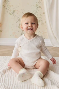 Organic Cotton Modal Marina Long Sleeve Bodysuit - Icing Marle