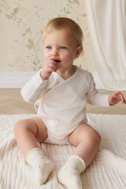 Organic Cotton Modal Marina Long Sleeve Bodysuit - Icing Marle