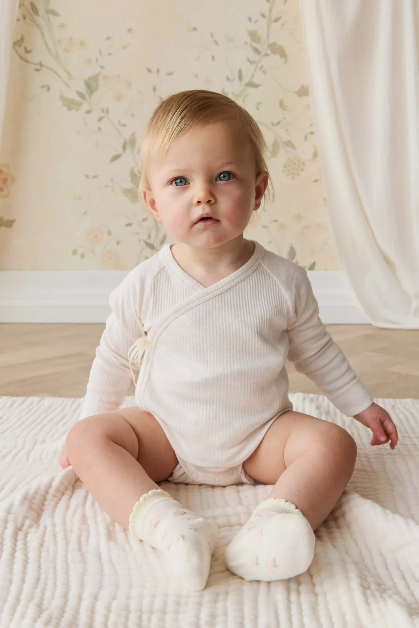 Organic Cotton Modal Marina Long Sleeve Bodysuit - Icing Marle
