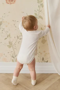 Organic Cotton Modal Marina Long Sleeve Bodysuit - Icing Marle