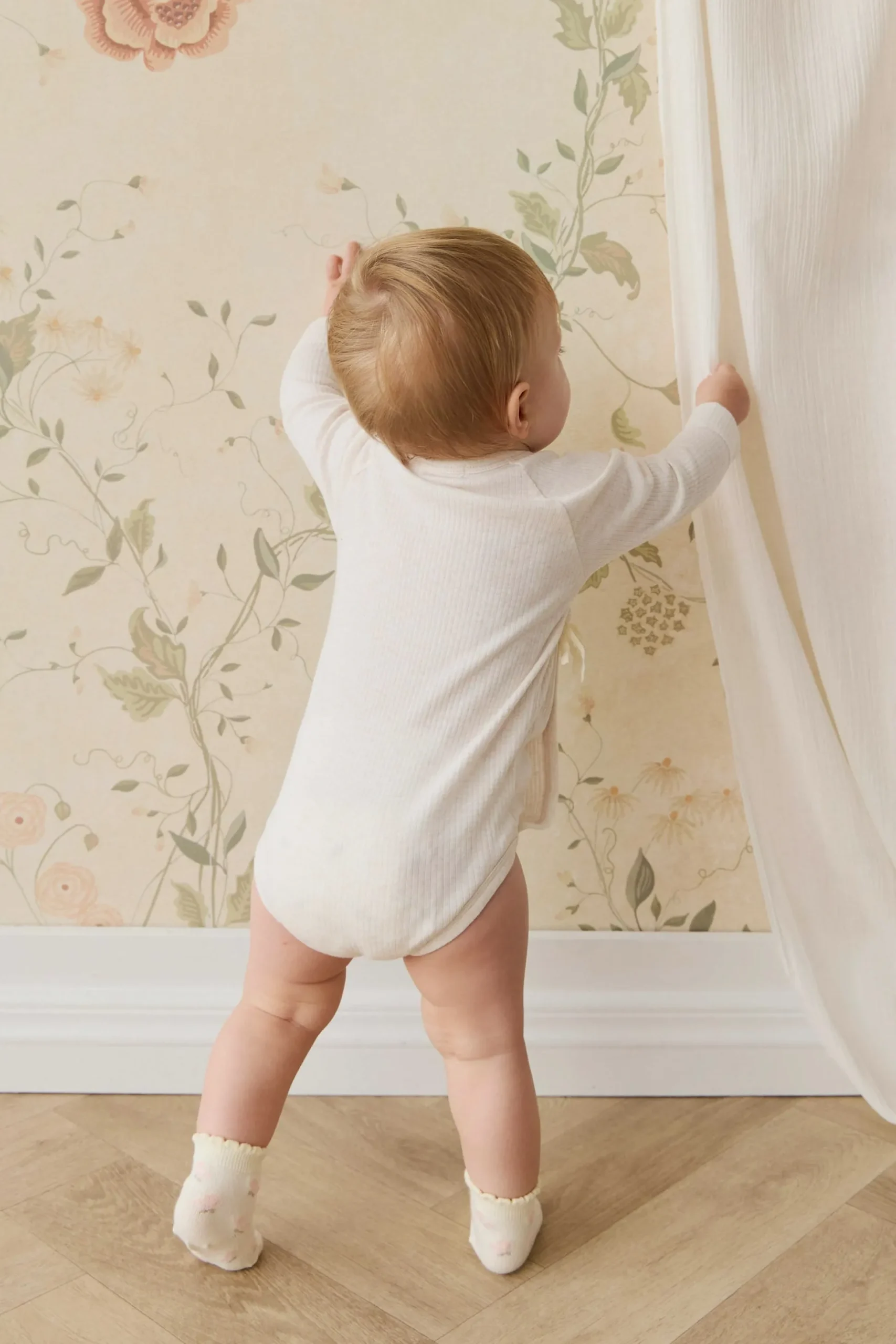 Organic Cotton Modal Marina Long Sleeve Bodysuit - Icing Marle