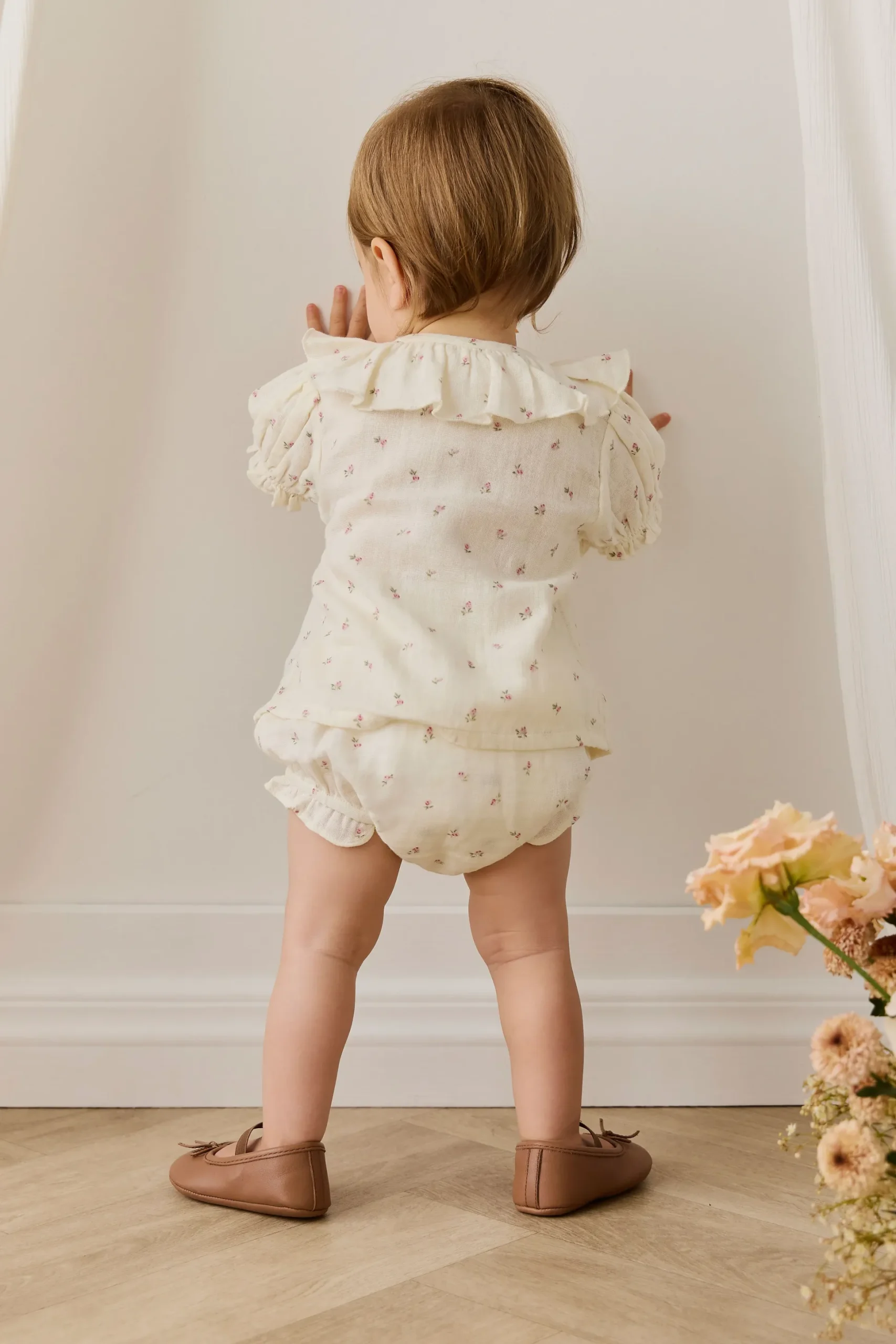 Organic Cotton Muslin Frill Bloomer - Willow Rose