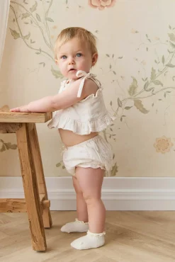 Organic Cotton Muslin Frill Bloomer - Pauline Pink