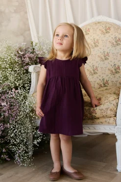 Organic Cotton Muslin Lace Dress - Fig