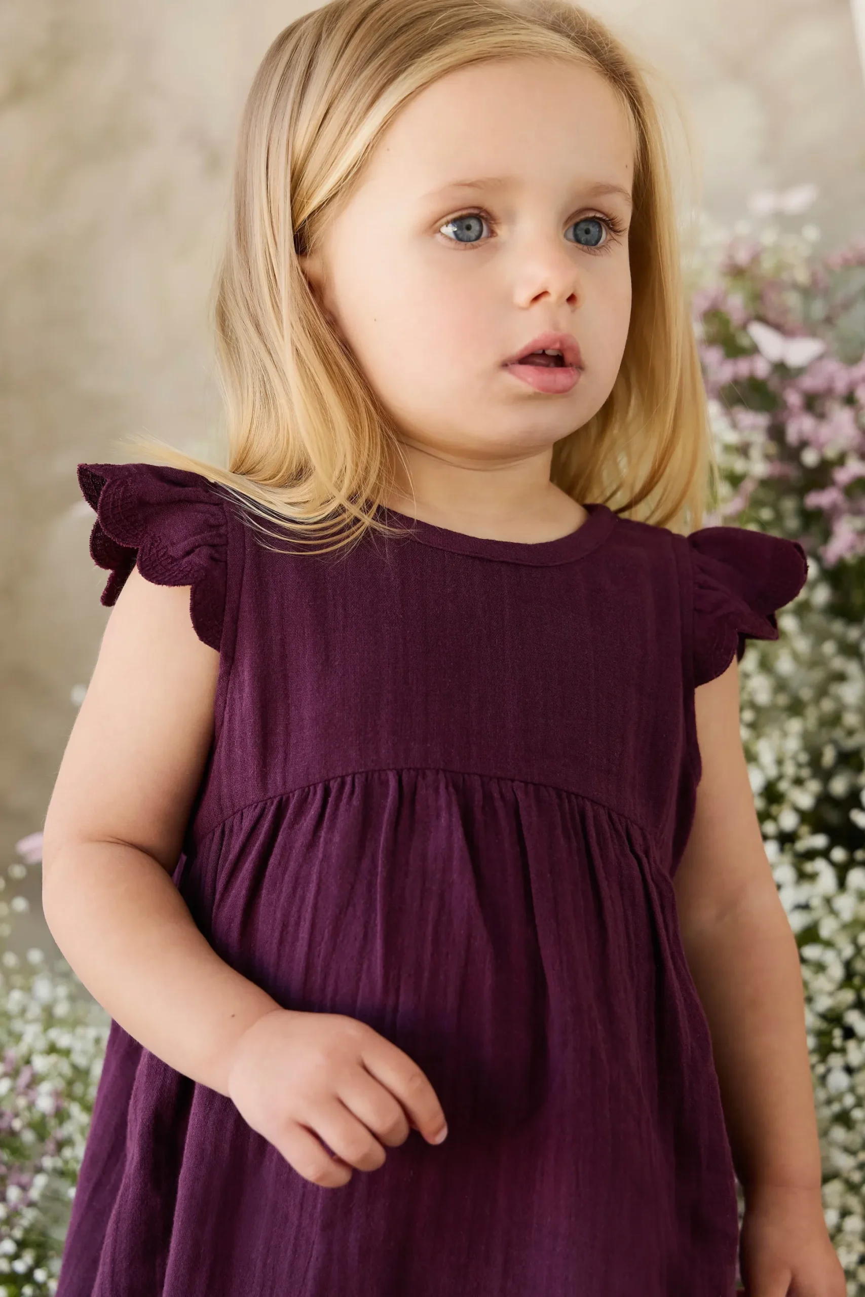 Organic Cotton Muslin Lace Dress - Fig