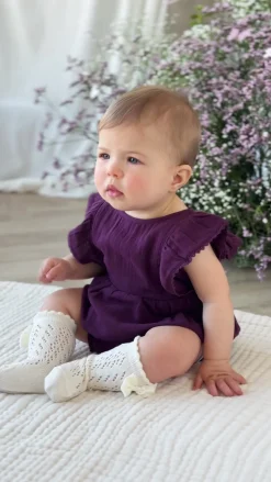 Organic Cotton Muslin Lace Dress - Fig