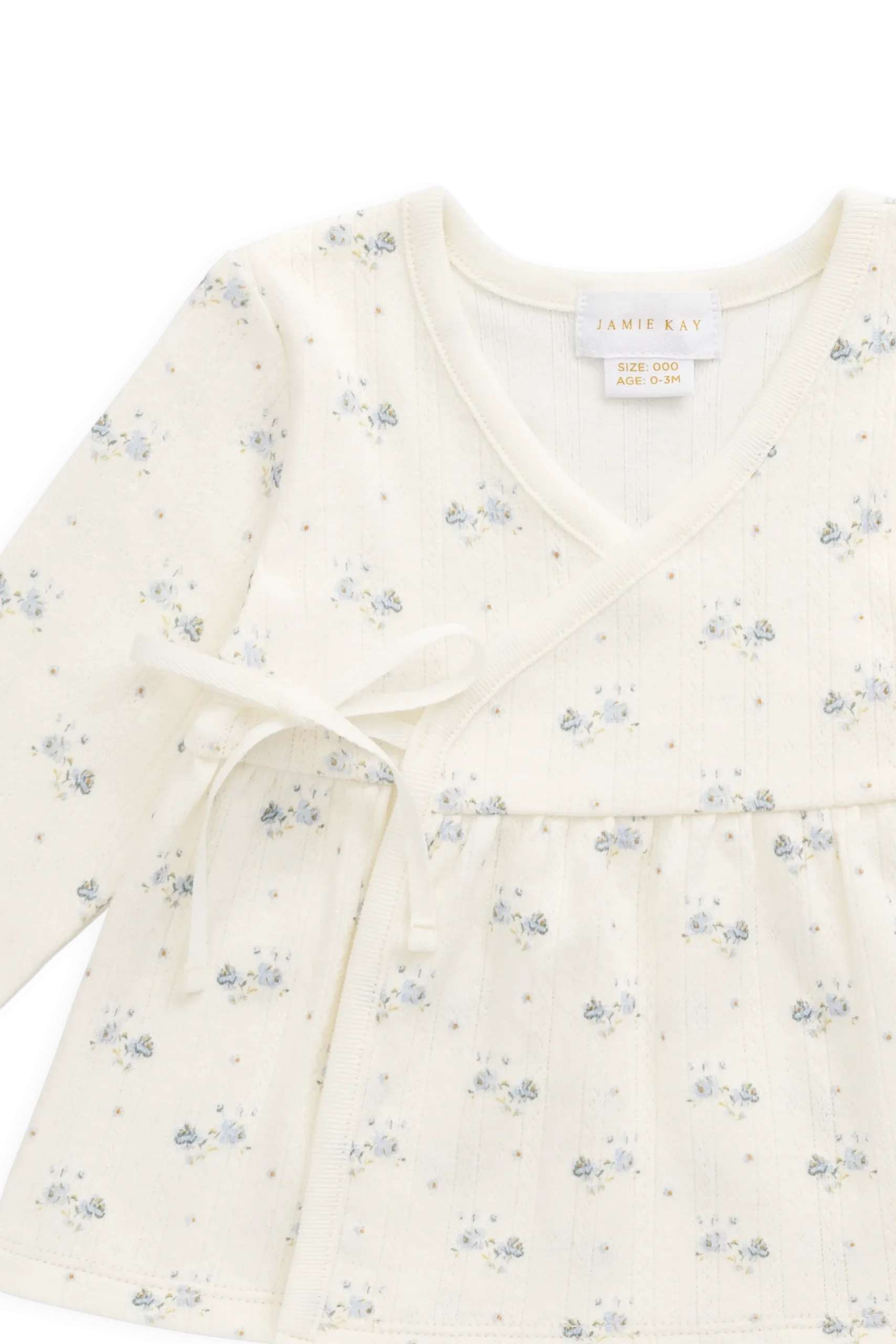 Organic Cotton Pointelle Clemence Wrap Top - Molly Blue