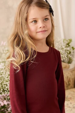 Organic Cotton Rib Helene Long Sleeve Top - Burgundy