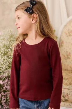Organic Cotton Rib Helene Long Sleeve Top - Burgundy