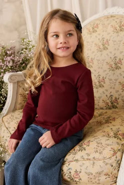 Organic Cotton Rib Helene Long Sleeve Top - Burgundy