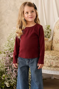 Organic Cotton Rib Helene Long Sleeve Top - Burgundy