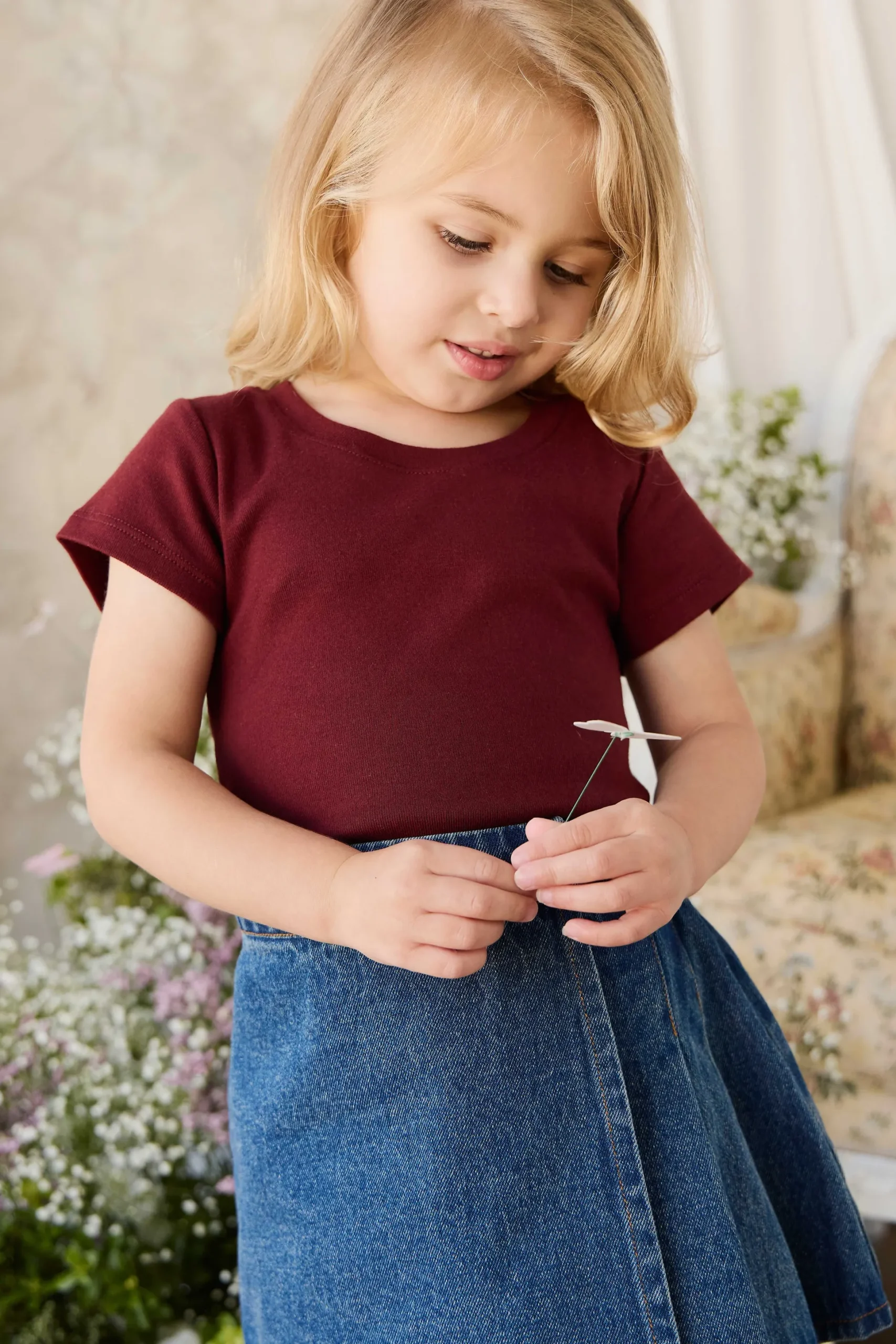 Organic Cotton Rib Helene Tee - Burgundy