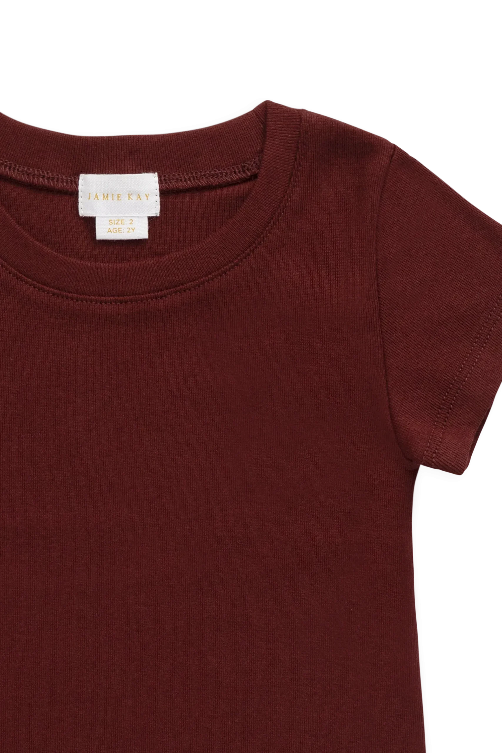 Organic Cotton Rib Helene Tee - Burgundy