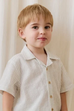 Organic Cotton Silas Shirt-Mini Pinstripe Parchment / Dawn