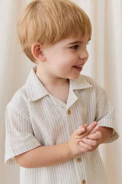 Organic Cotton Silas Shirt-Mini Pinstripe Parchment / Dawn