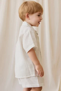 Organic Cotton Silas Shirt-Mini Pinstripe Parchment / Dawn