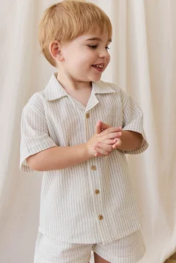 Organic Cotton Silas Shirt-Mini Pinstripe Parchment / Dawn