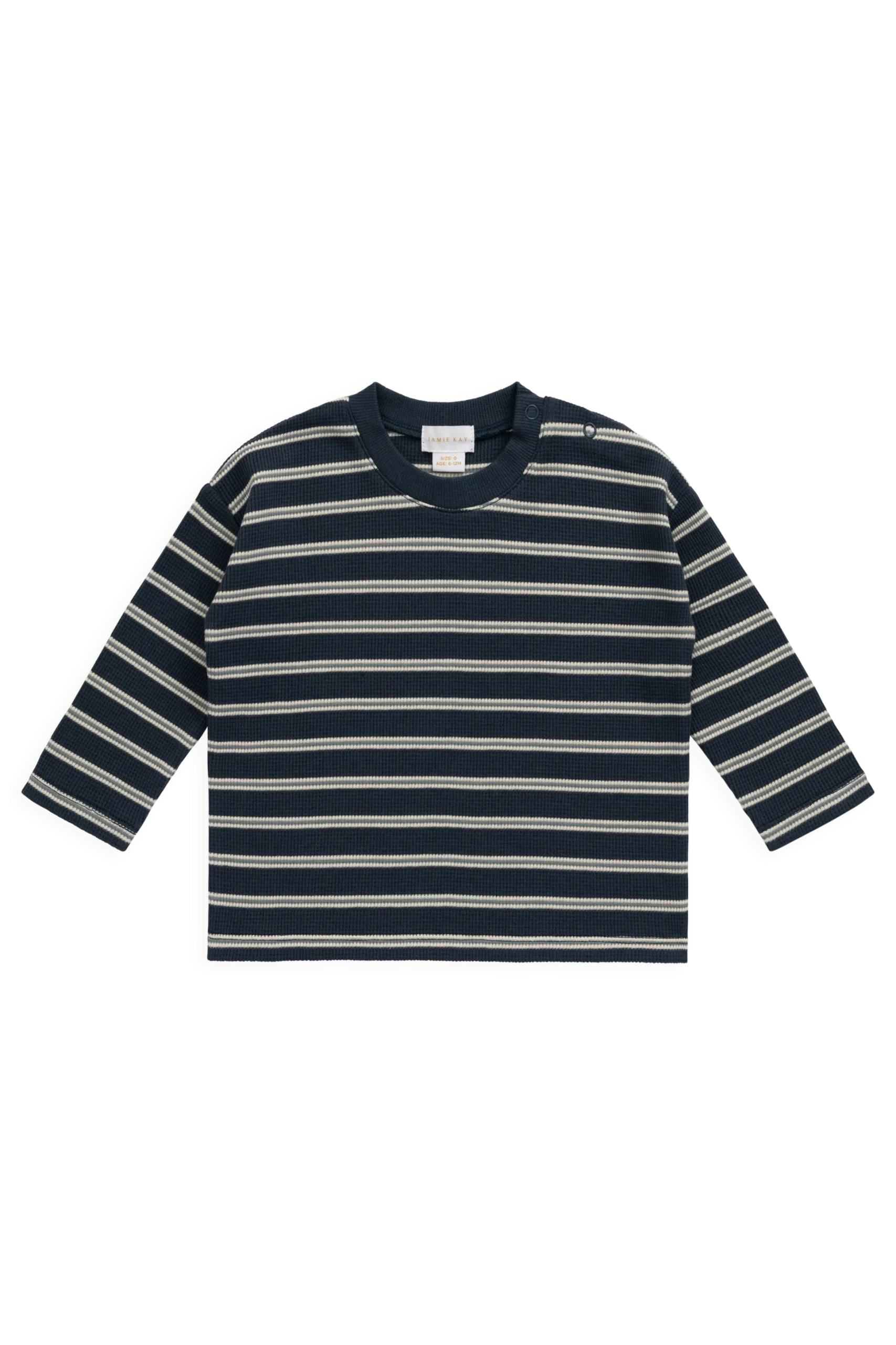 Organic Cotton Waffle Leith Long Sleeve Top - Dreamer Stripe Captain