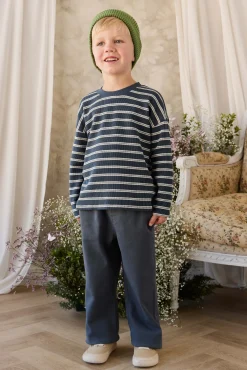 Organic Cotton Waffle Leith Long Sleeve Top - Dreamer Stripe Captain