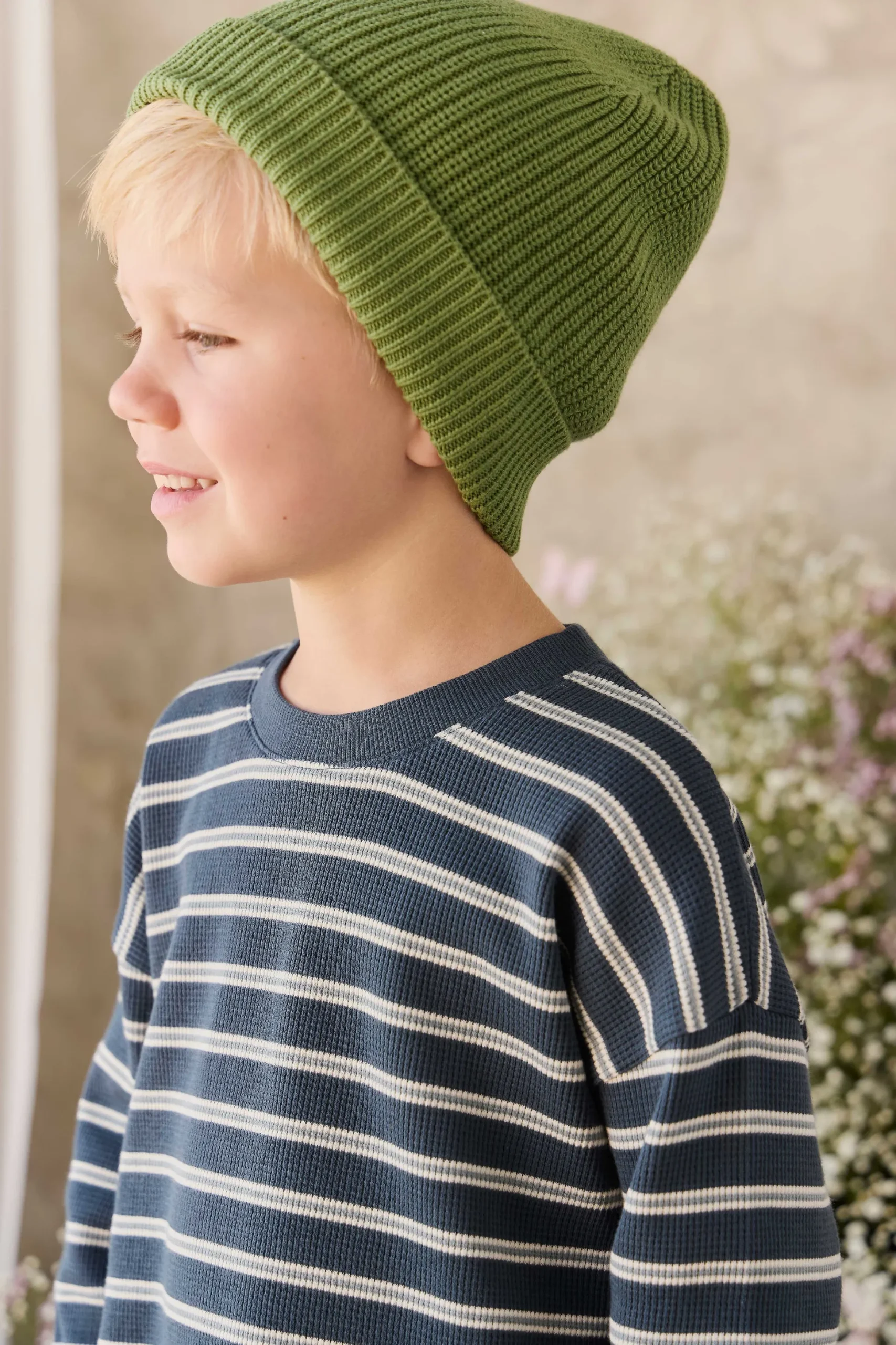 Organic Cotton Waffle Leith Long Sleeve Top - Dreamer Stripe Captain