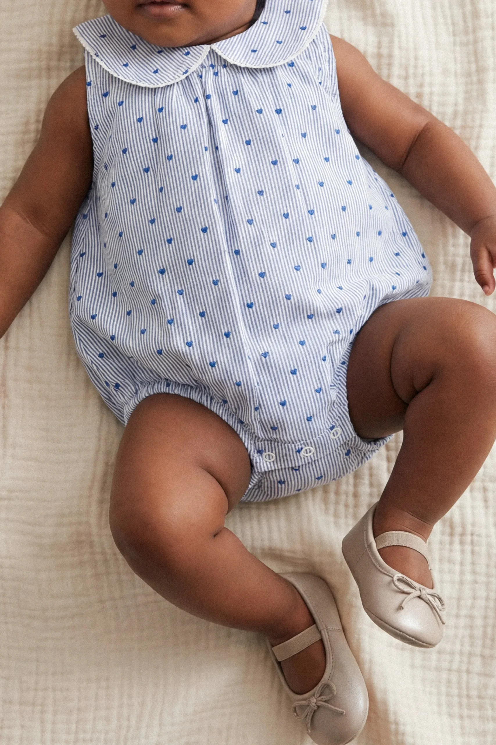 Organic Cotton Wisteria Playsuit - Mon Amour Stripe Indigo
