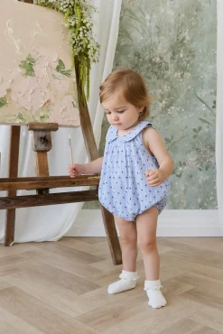 Organic Cotton Wisteria Playsuit - Mon Amour Stripe Indigo