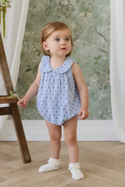 Organic Cotton Wisteria Playsuit - Mon Amour Stripe Indigo