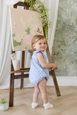 Organic Cotton Wisteria Playsuit - Mon Amour Stripe Indigo