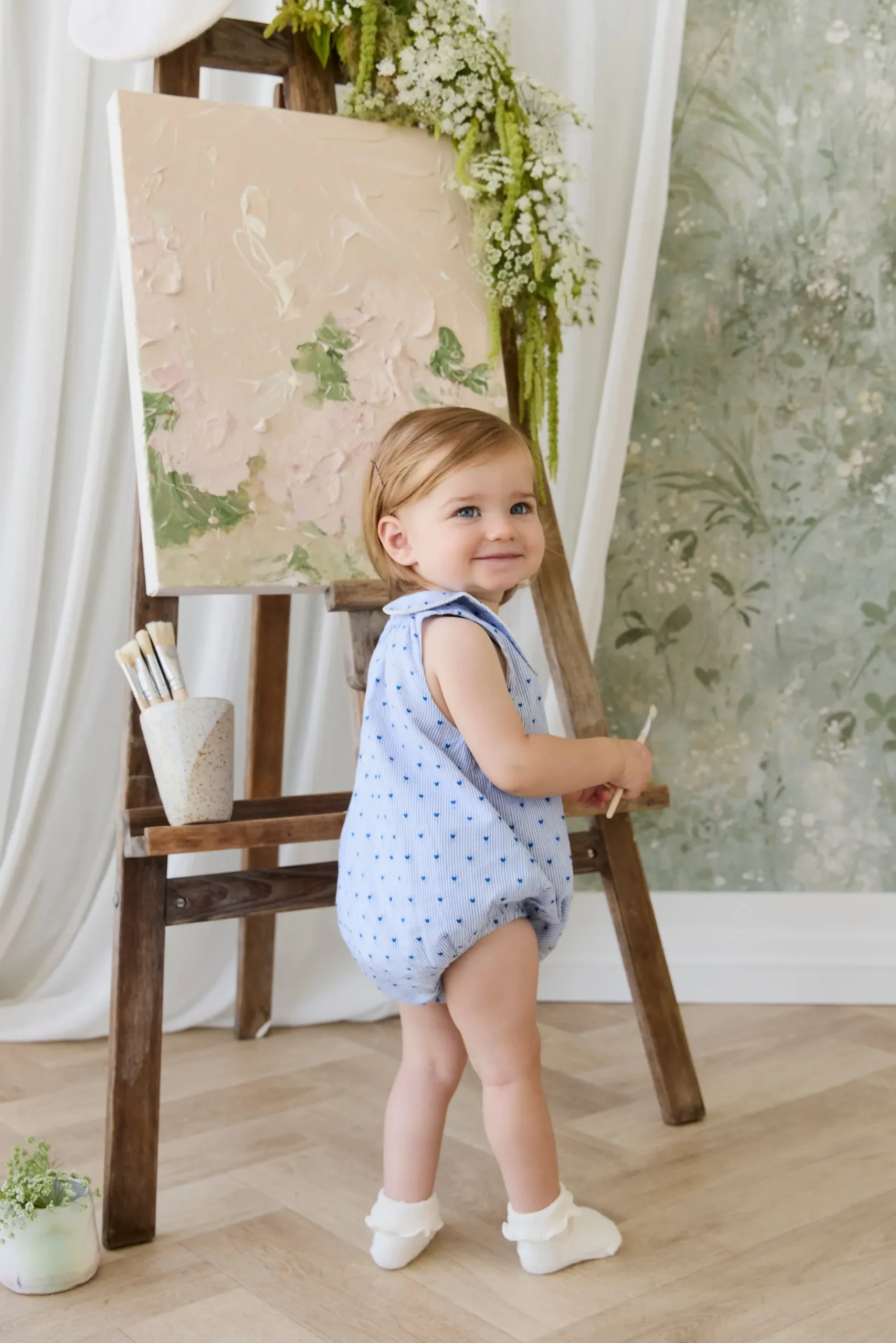 Organic Cotton Wisteria Playsuit - Mon Amour Stripe Indigo