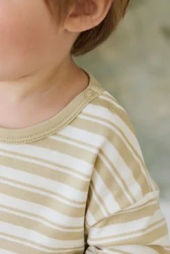 Pima Cotton Arnold Long Sleeve Top - Double Stripe Hay/Cloud