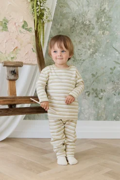 Pima Cotton Arnold Long Sleeve Top - Double Stripe Hay/Cloud