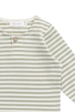 Pima Cotton Shae Top - Narrow Stripe Lichen / Cloud
