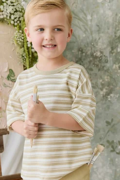 Pima Cotton Wesley Tee - Double Stripe Hay/Cloud