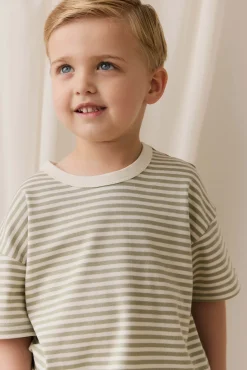 Pima Cotton Wesley Tee - Narrow Stripe Lichen / Cloud