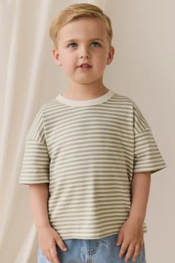 Pima Cotton Wesley Tee - Narrow Stripe Lichen / Cloud